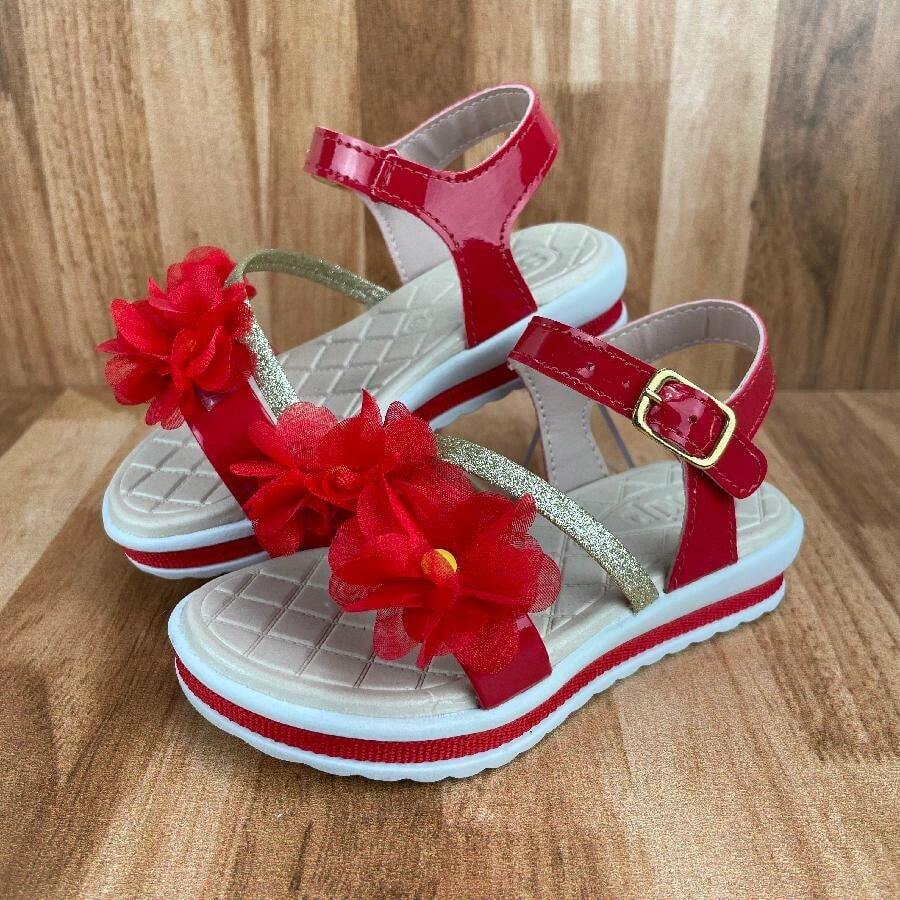 Girls' High Sole Sandals With Straps And Flowers - Parties And Events 23 To 27 - 紅色 - 查看 1