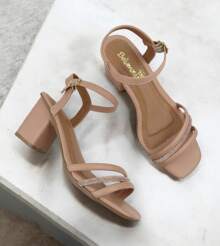 Women's Sandals, Elegant Block Heel, Medium, Shiny, Buckle Closure, Colors: Black, , Nude, Blue - 乾枯玫瑰色 - 查看 2