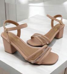 Women's Sandals, Elegant Block Heel, Medium, Shiny, Buckle Closure, Colors: Black, , Nude, Blue - 乾枯玫瑰色 - 查看 3