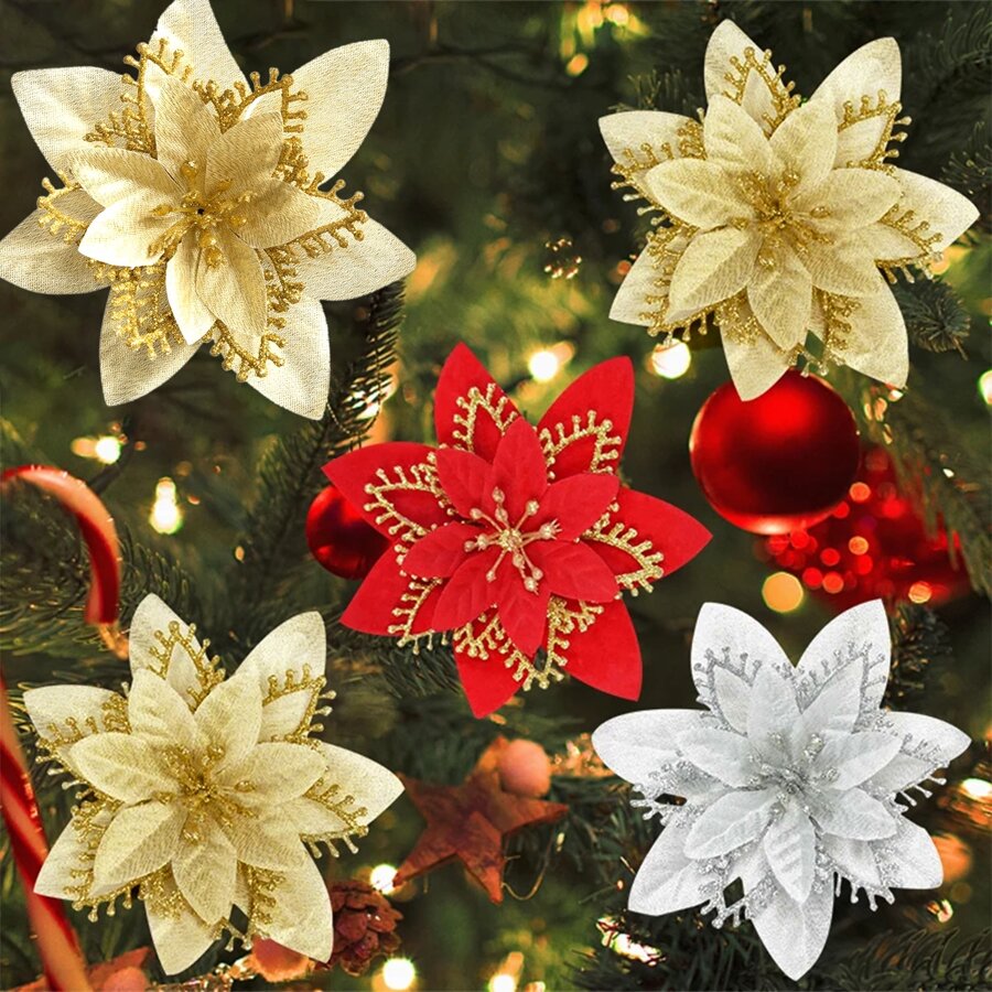 5/10 chiếc Đồ trang trí cây thông Noel lấp lánh, Giáng sinh, Năm mới, Vòng hoa tiệc cưới, Vòng hoa trang trí DIY - Hoa hướng dương ba chiều ba lớp - Xem 1