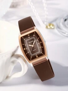 1pc Women Retro College Style Korean Fashion Quartz Wrist Watch Daily Wear - Brown - View 3