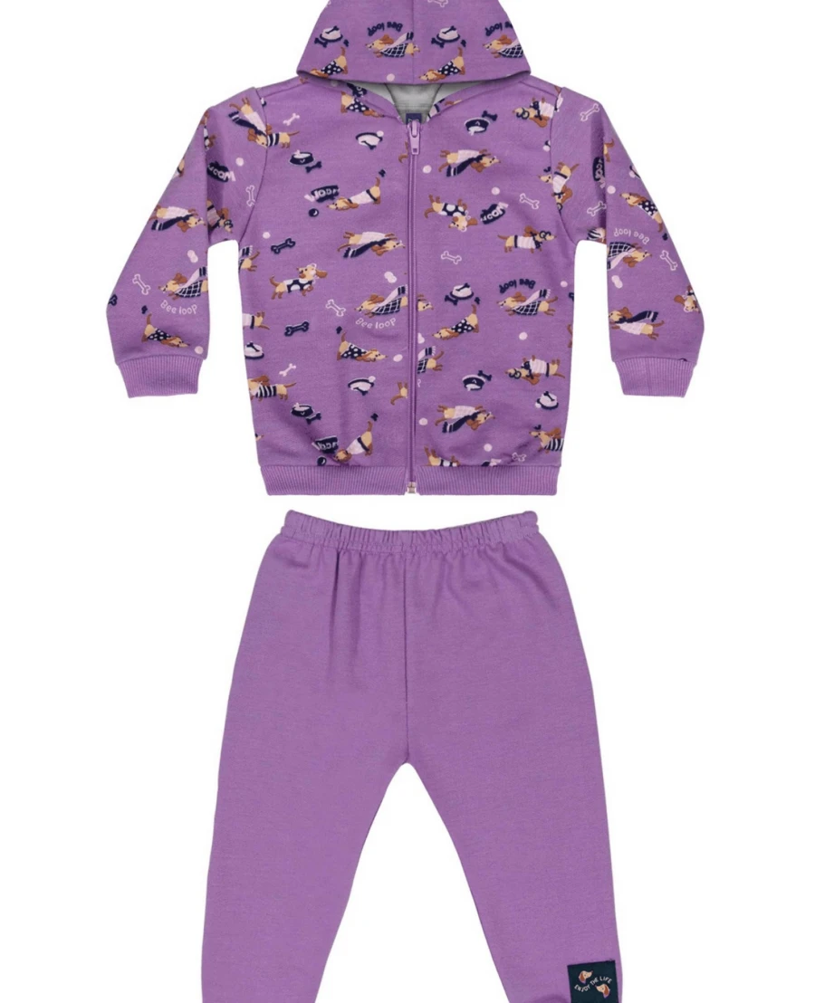 Baby Girl Bee Loop Sweatshirt Jacket And Pants Set - Màu tím - Xem 1