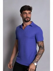 ITALIAN KNITTED POLO SHIRT WITH ELASTANE - Blue - View 1