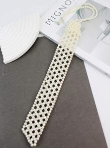 A Handmade Pearl Tie With Elegant Retro College Style For  Girls. Heavy-Duty Beaded, All-Match Fashion Item. A Hollowed-Out Woven Tie That Can Be Matched With Shirts, JK Uniforms And Suits. Suitable For Occasions Such As Campus Dances And Activity Parties. - Multicolor - View 14