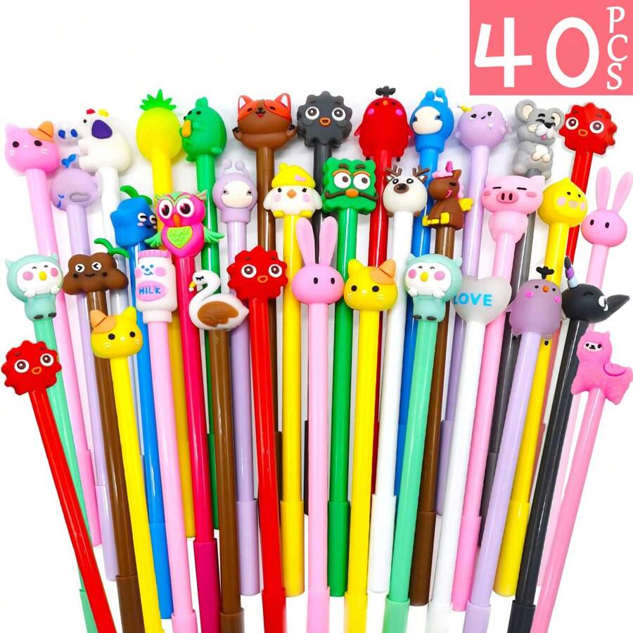 Bolígrafos Plumas Surtidas Kawaii Mayoreo Aleatorias 40pcs - Negro - Ver 1