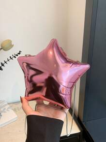 Dedoo 1 chiếc túi đeo vai hình ngôi sao thời trang cá nhân hóa mới có dây xích, ví cầm tay hình ngôi sao có thể mở rộng, túi đựng đồ trang trí vỏ cứng, túi đựng hình ngôi sao lễ hội âm nhạc vui nhộn có bề mặt bạc sáng bóng dành cho nữ - Hồng - Xem 6