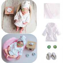 4PCS/Set Newborn Photography Props Bathrobe Outfits Baby Photoshoot Props Robe Girl Baby Photo Prop Outfit Bathrobe Costume Baby Shower Family Decorations Gifts Baby Shower Easter Gift Things For Girls/Boys - White - View 2