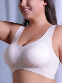 Plus Size Women Seamless Comfort Breathable Wireless Supportive Full Coverage Bras For Large Bust - Apricot - View 3