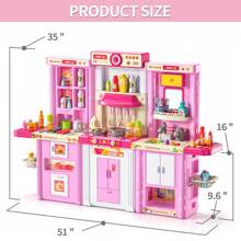 HENGPHY 3 IN 1Pretend Play Kitchen Girls Toys For Toddler Kids, With Sound And Music Smoke Cooking Accessory Pretend Play Kitchen Toy For Birthday Gifts Girls - Pink - View 9