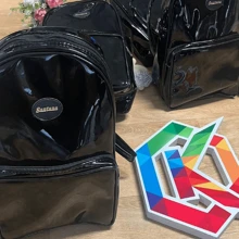 SHEIN KIDS College Backpack Bag For Girls With Straps Black Patent Leather Model - Black - View 1