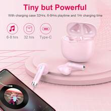Wireless Earbuds, Bluetooth 5.3 Headphones In Ear With Noise Cancelling Mic, Earbuds Stereo Bass, IP7 Waterproof Sports Earphones, 32H Playtime USB C Charging Ear Buds Purple For Android IOS For Apple IPhone, IPad, Laptops, Gifts For Family, Friends, Kids, Hallowoon, Fall - Pink - View 2