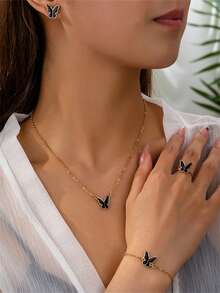 4 件套时尚简约奢华蝴蝶首饰配件套装 - 彩色 - 查看 10