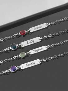 1 件个性化可调节吊饰姓名手链，带诞生石，适合个性化出生孩子姓名手链，诞生石手链，适合女儿、儿子或家庭生日身份礼物，带礼盒