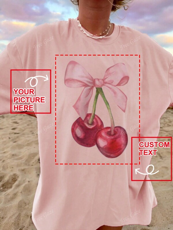 Customized Women's T-Shirt - Design Your Own Personalized Printed T-Shirt By Adding Your Own Photo (Family Photo/Selfie),Ornamental,Dawg,Unique,Custom,Belle Costume,Ideal Gifts For Her,Family,Friends,Pink Girls,For Holiday,For Vacation,For Anniversaries