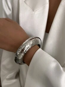 1 chiếc vòng tay kim loại sóng thời trang phóng đại, vòng tay ngọc trai bất đối xứng cổ điển sang trọng có thể điều chỉnh cho phụ nữ, vòng tay quá khổ tông vàng, thích hợp để trang trí hàng ngày và làm đồ trang sức dự tiệc - Bạc - Xem 13