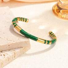 1 chiếc vòng tay thép không gỉ sọc nhiều màu phong cách Bohemian với lớp men nút tre cổ điển hình chữ C dành cho phụ nữ đeo hàng ngày - Nhiều màu - Xem 4