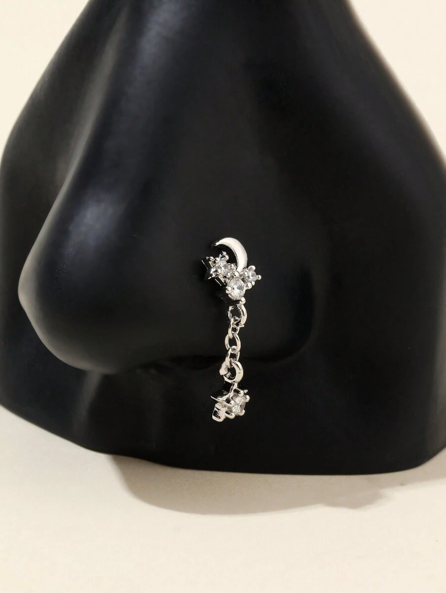 1 件长流苏链星星和月亮鼻钉环适合女士日常佩戴 - 星星 - 查看 1