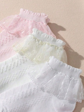 3 זוגות גרבי תחרה לילדים, עיצוב נוח מתאים לריקוד, לאירועים חיצוניים ולאירועים שונים, גרביים קצרות אופנתיות ורסטיליות