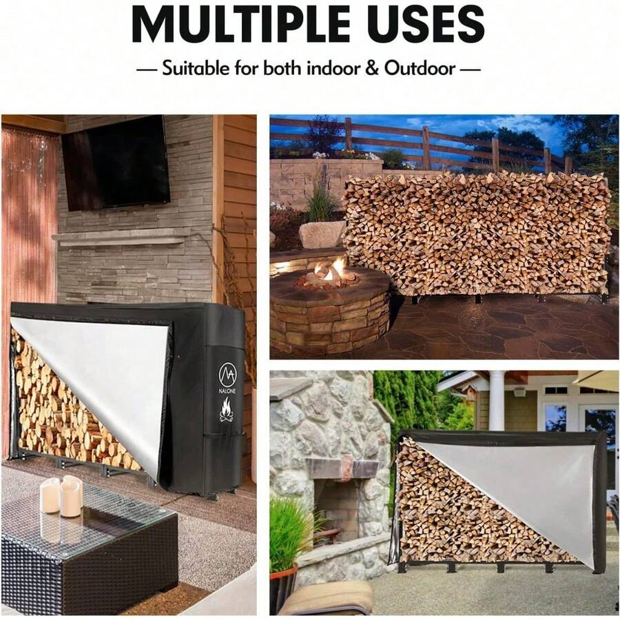 8FT Outdoor Firewood Rack With Cover&Carry Bag Heavy Duty Square Strong