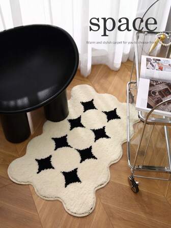 1 块奶油色仿羊绒地毯，卧室床边地毯，吸水防滑地垫，家用降温垫