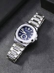 1pc Men's Business Style Calendar Stainless Steel Quartz Wrist Watch, Waterproof Date Display Quartz Watch - Silver - View 8