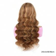 13x4 高光波浪透明蕾丝前假发人发渐变色 P4/27 蜜金色 13x4 女士前部假发 180% 无胶假发预拔 - 間色和鋼琴色 - 查看 4