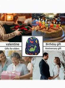 Stylish Cute Cartoon Dinosaur Printed Backpack, Random Print Placement - Multicolor - View 5