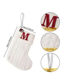 1 cái, Vớ Giáng sinh đan chữ, Đồ trang trí cây thông Noel tại nhà, Đồ trang trí Giáng sinh, Vớ Giáng sinh màu trắng, Dùng để trang trí theo chủ đề Giáng sinh, Giáng sinh - trắng - Xem 2