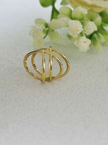 Thin Asymmetrical Braided Ring Abstract Smooth High Fusion Adjustable 18K Gold Plated 925 Silver - Gold - View 4