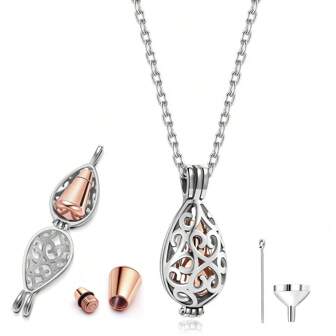 1pc Cremation Urn Necklace With Hollow Flower Teardrop Keepsake Urn Cremation Jewelry Stainless Steel Memorial Lockets Pendant Ashes Holder For Women Men Pet Lover Valentines,Mom,Mother,Mother's Day,Gift