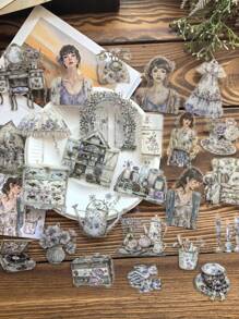 25pcs/Pack Retro Figure Landscaping Stickers - Girls Profession Series, Sewing Lady, For Scrapbooking, Journal Decoration, PET Material Back To School