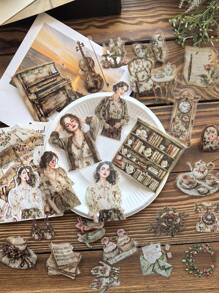 25pcs/Pack Retro Figure Landscaping Stickers - Girls Profession Series, Sewing Lady, For Scrapbooking, Journal Decoration, PET Material Back To School
