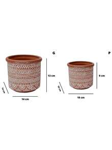 Kit 2 Dupla Vaso Ceramica Terracota 14cm x 13cm - Marrom - Visão 2