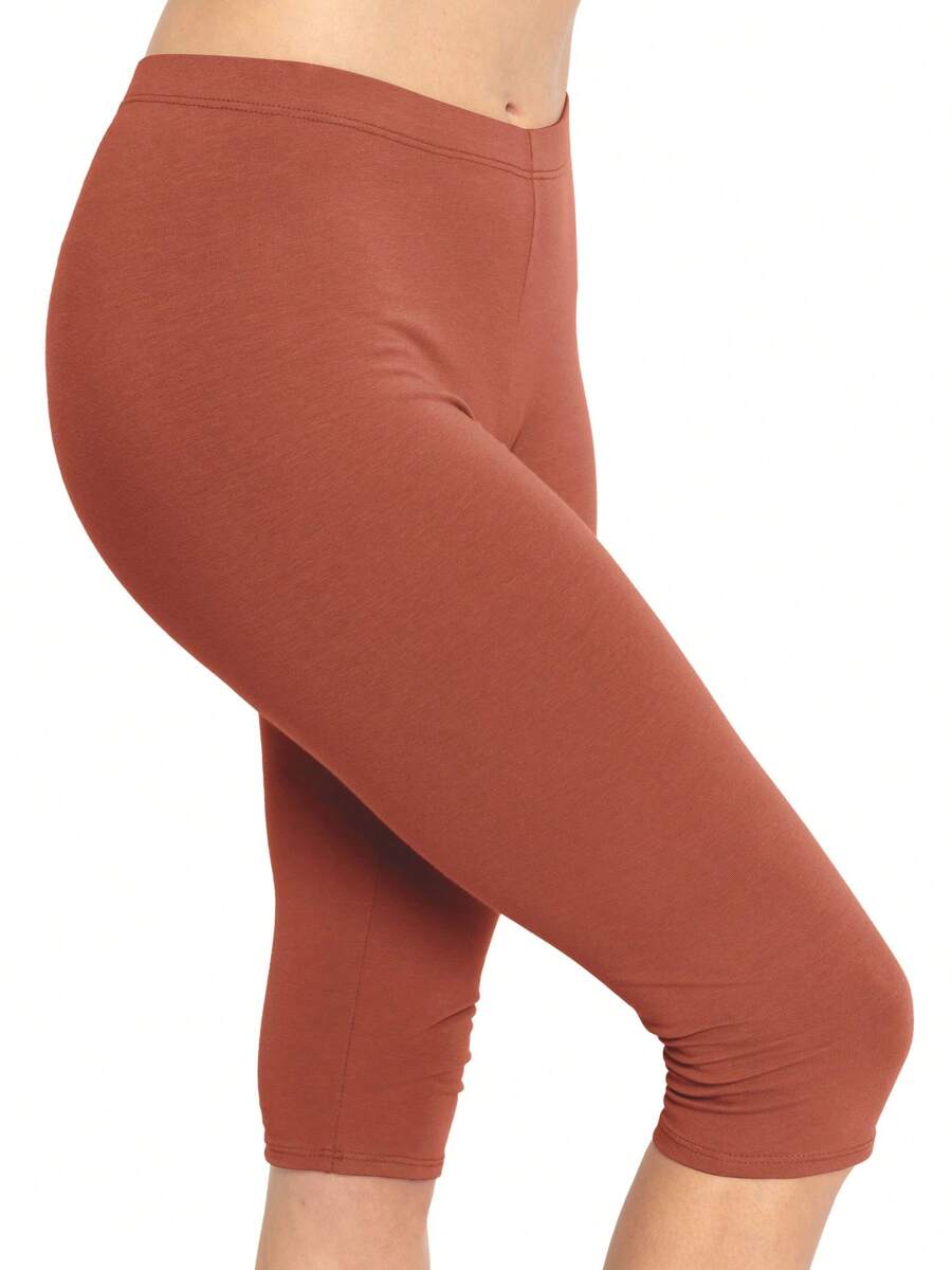 Women's Plus Size Knee-Length Capri Cotton Leggings | X-Large - 7X Adult - 鏽棕色 - 查看 1