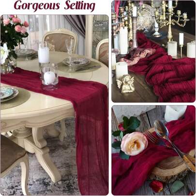 1/3/6 件勃艮第色 10 英尺粗棉布桌旗波西米亚风透明布桌布乡村农舍婚礼生日派对波西米亚风餐桌装饰（勃艮第色）