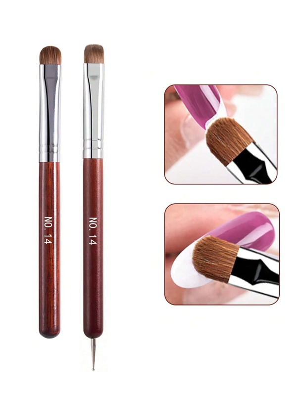 1Pc French Nail Art Brush Acrylic Nails Extension Builder Pen UV Gel Drawing Painting Manicure Tool Size 14