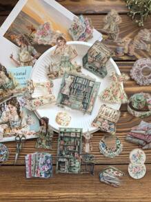 25pcs/Pack Retro Figure Landscaping Stickers - Girls Profession Series, Sewing Lady, For Scrapbooking, Journal Decoration, PET Material Back To School