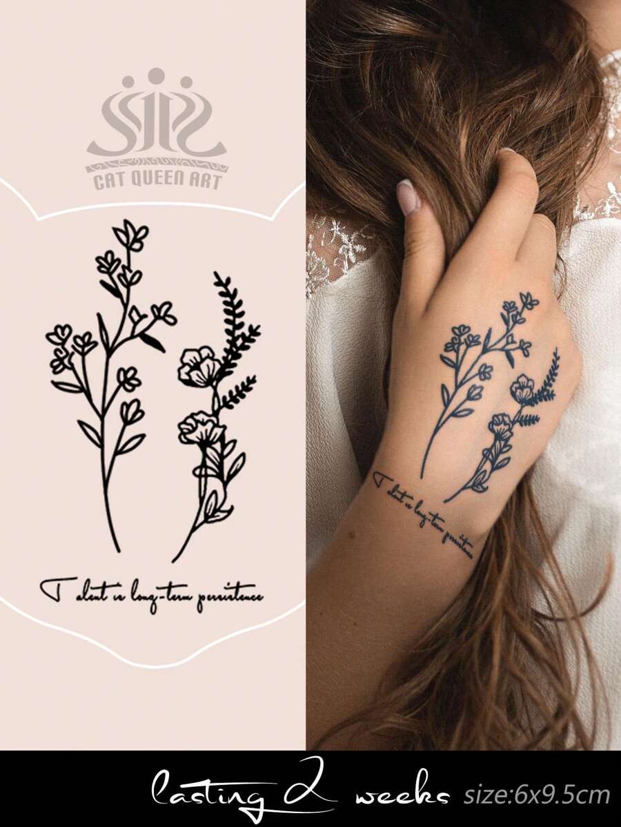 Temporary Tattoos, Minimalist Floral Patterns, Suitable For Y2K Music Festivals, Valentine's Day, Carnival, DIY Party Gifts, 1-2 Weeks Waterproof Fade-Resistant, Natural Plant Ingredients, Realistic Temporary Tattoo Stickers For Fingers, Ears, Shoulders, Neck, Collarbone - Blue - View 1