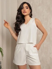 Tailored Set Tank Top With Shorts - trắng - Xem 5