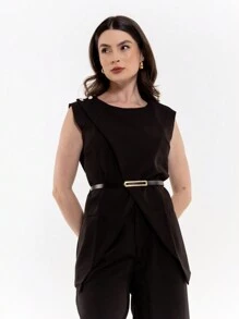 MAX SET Vest With Front Opening And Side Buttons And Pants. WITH BELT. HZ-CON-056 - 黑色 - 查看 4