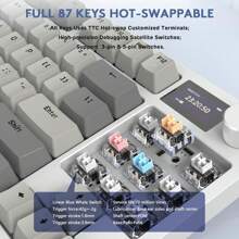 ATTACK SHARK RK86 RGB 75% Wireless Gasket Mechanical Keyboard,Triple Mode Bluetooth5.0/2.4G/USB-C 82 Keys Hot Swappable Gaming Keyboard 4000 MAH Battery W/Knob & 1.2'' HD OLED Display,Linear Switches - Xám - Xem 4