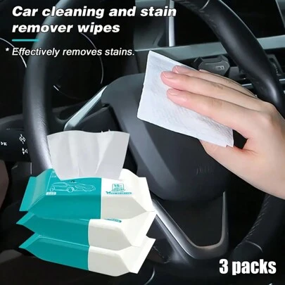 3pcs Car Cleaning Wipes - Detergent, Gentle On The Hands, Non Abrasive Paper Material For Car Interior Care,Car Accessories