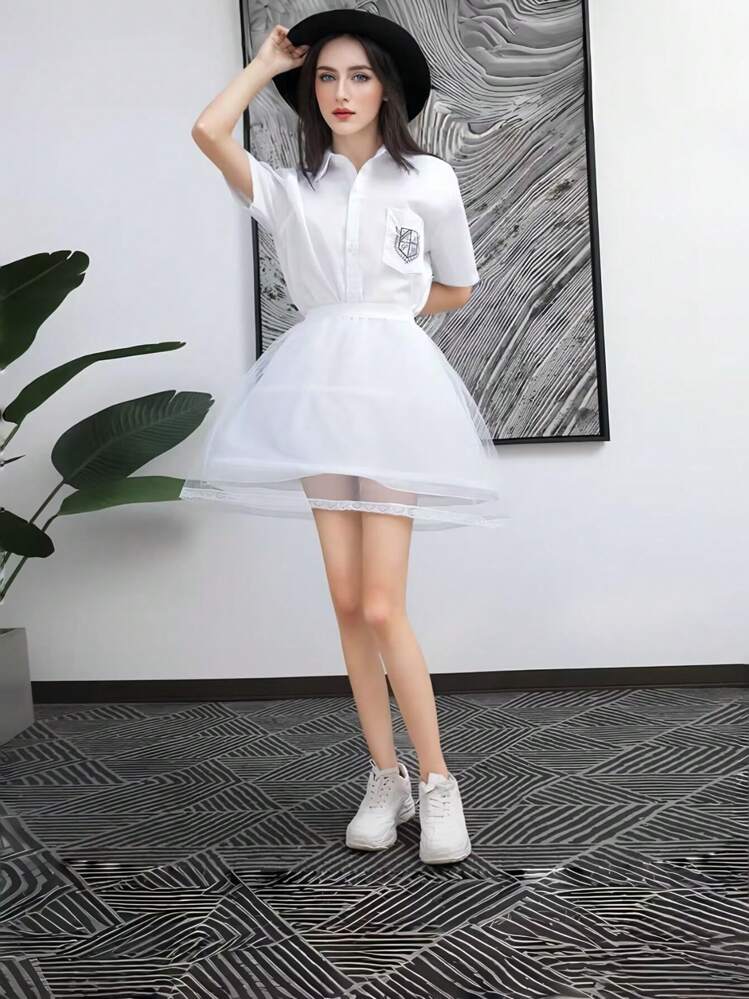 1 Peça Anágua Curta Branca, Ajustável com 2 Aços e 1 Tule de Renda, Adequada para Anime Expo, Casamento, Festa, Cosplay - Branco - Visão 9