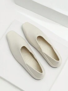 Nuevos zapatos planos de mujer de estilo inglés vintage, de punta cuadrada, versátiles y cómodos, de color beige, que se pueden usar con tacón o sin él - Beis - Ver 7