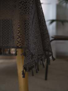 Bubaba 1 件黑色和灰色几何蕾丝餐垫，复古波西米亚风农舍风格镂空几何蕾丝尼龙餐垫，带黑色流苏，适合卧室、厨房、餐厅、厨房、餐厅、派对、节日、所有季节的家居装饰 - 黑色 - 查看 8