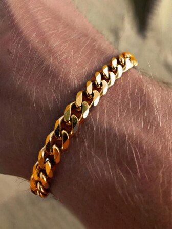 1 st Fashionabla enkelt rostfritt stål guldkedja armband, lämplig för män dagligt slitage