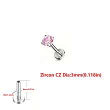 ADYJELY 1/5pcs Stainless Steel Hypoallergenic Inlaid Transparent CZ Lip Nails Nose Rings Studs 16G Internally Threaded Labret Medusa Lip Studs Conch Tragus Earrings Studs Red Pink Blue Black 3mm 4mm 5mm Piercing Jewelry Decoration For Women And Men