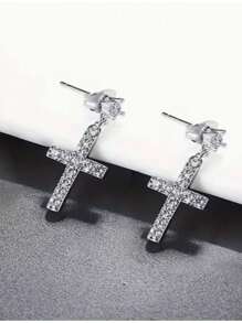 Zhouyang Cross High Quality Antique Crystal Silver Color Fashion Earring Parts Like Austrian Crystal 925 Silver Plated - Bạc - Xem 2