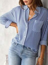 Blusa casual de manga larga con estampado de rayas de punto, nueva llegada de otoño para mujeres