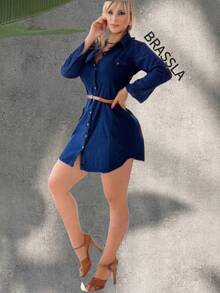 Vestido corto de mezclilla ligera - Azul lavado oscuro - Ver 2